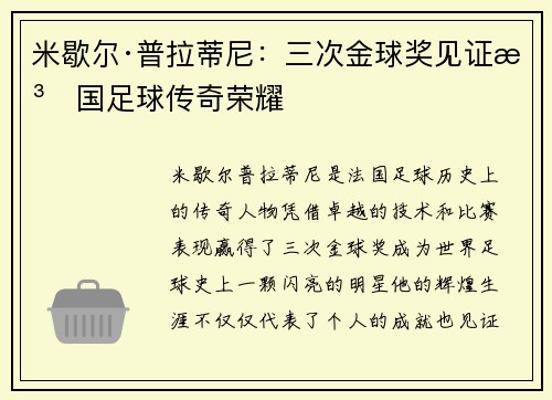 米歇尔·普拉蒂尼：三次金球奖见证法国足球传奇荣耀
